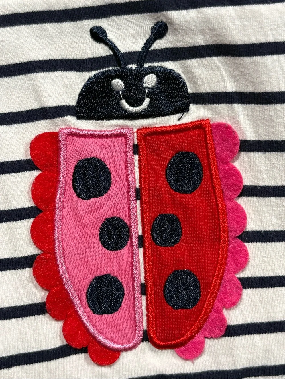 Girls Striped Pocket Casual Dress with Pink Ladybug Pockets